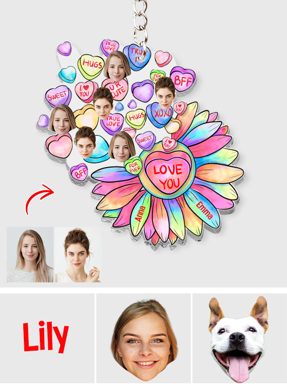 Heart Candy Flower BFF With Face Custom - Personalized Bestie Transparent Keychain