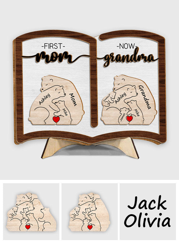 Première maman, maintenant grand-mère ours - Plaque en bois personnalisée à 2 couches « Grand-mère »
