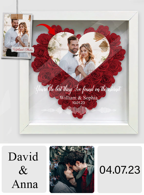Custom Photo, Names, Date, Message And Soundwave - Personalized Couple Flower Shadow Box