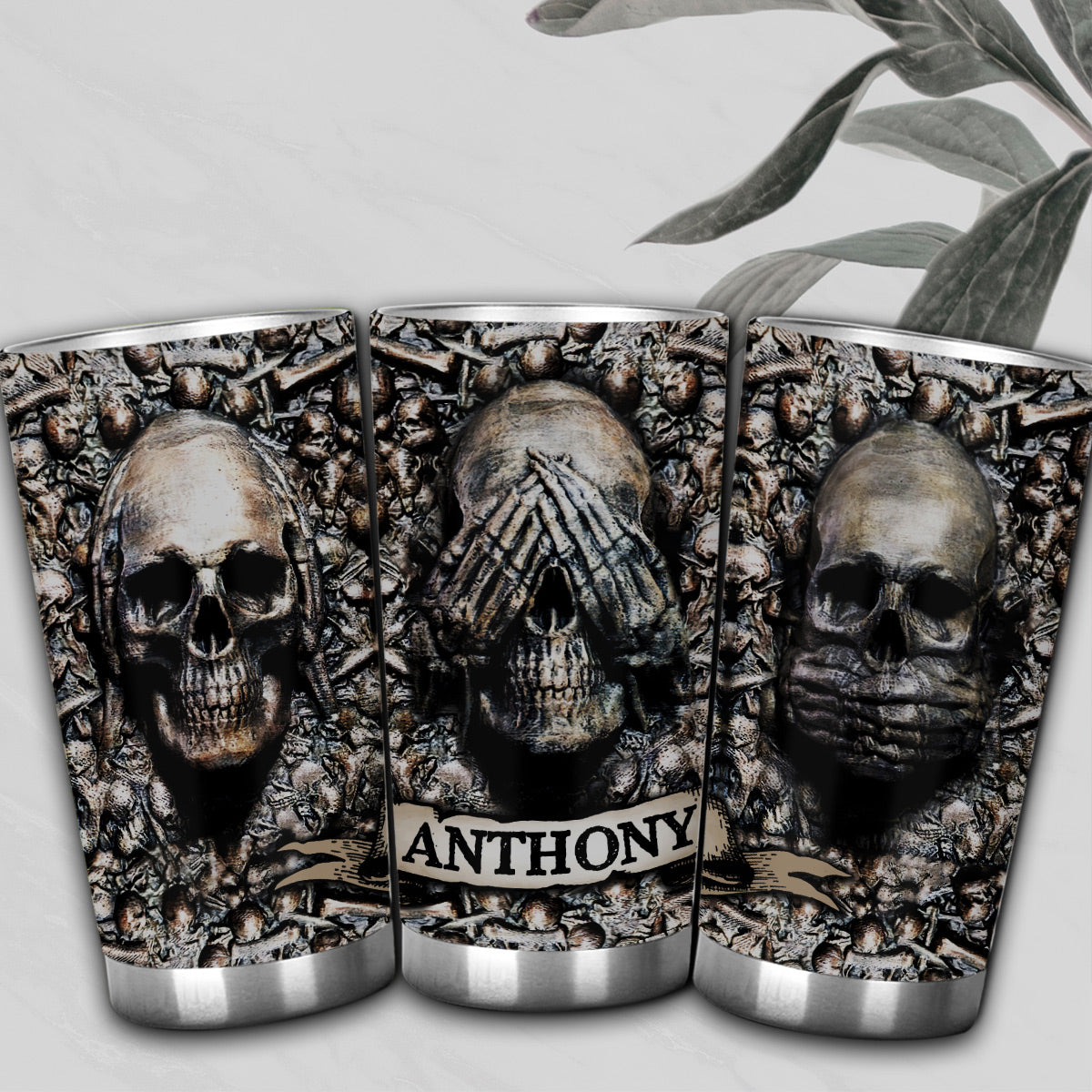 Three Wise Skulls - Personalized Skull Tumbler