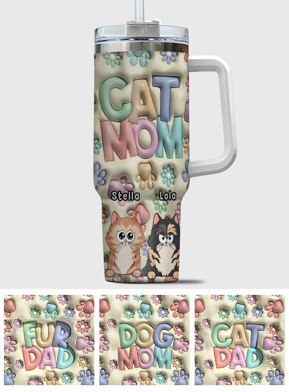 Gobelet gonflable personnalisé pour chien avec poignée, motif pattes et fleurs, pour maman/papa d'animal de compagnie