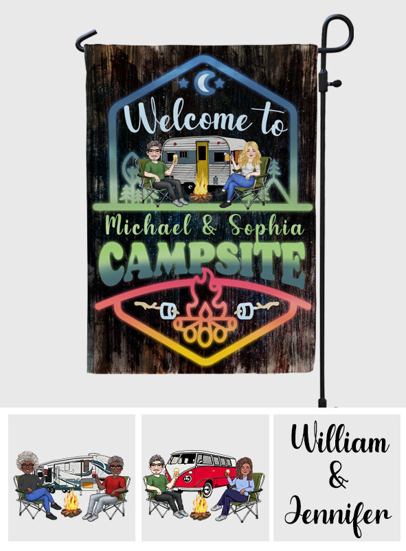 Welcome To Our Adventure - Personalized Camping Garden Flag