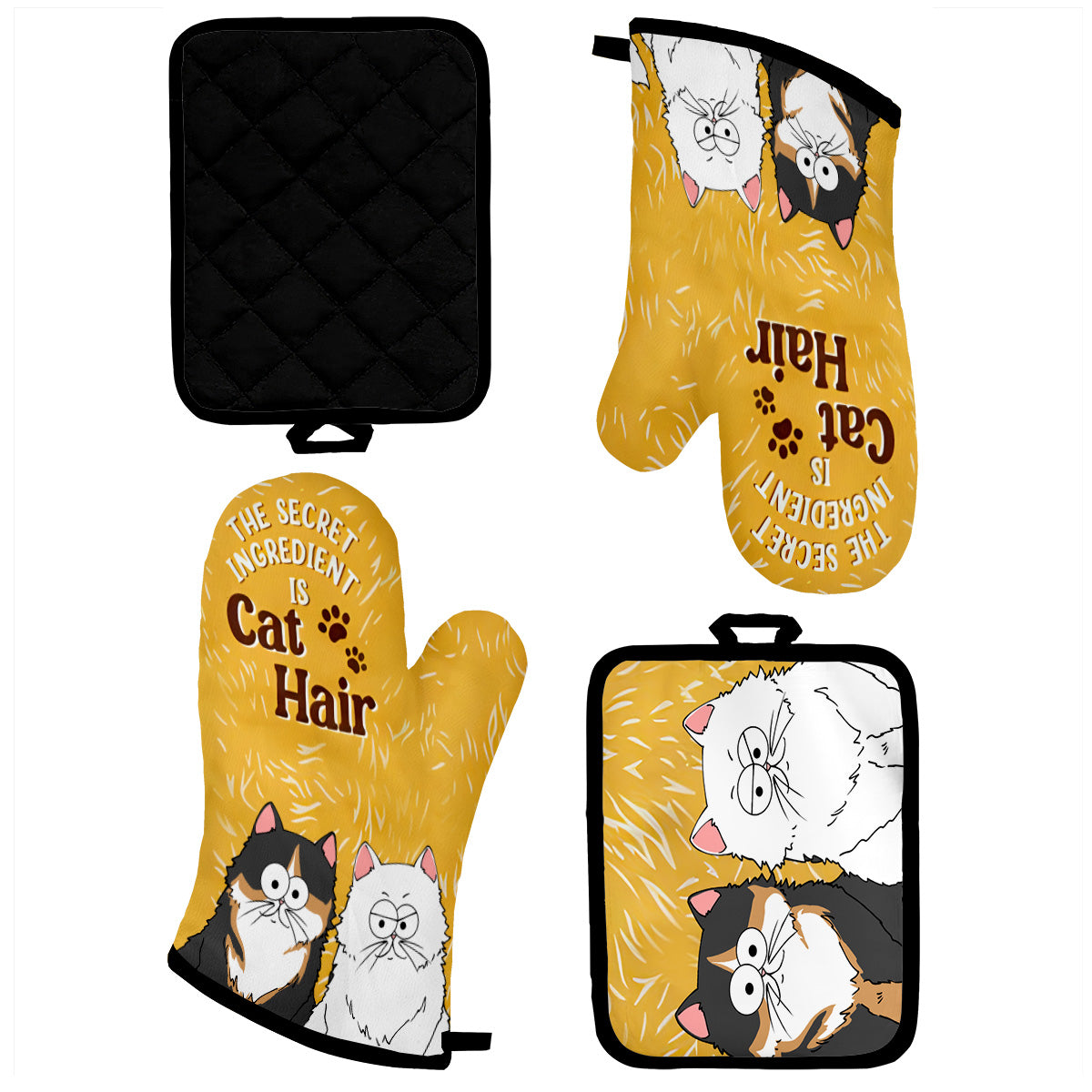 The Secret Ingredient Is Cat Hair - Personalized Cat Oven Mitts & Pot Holder Set