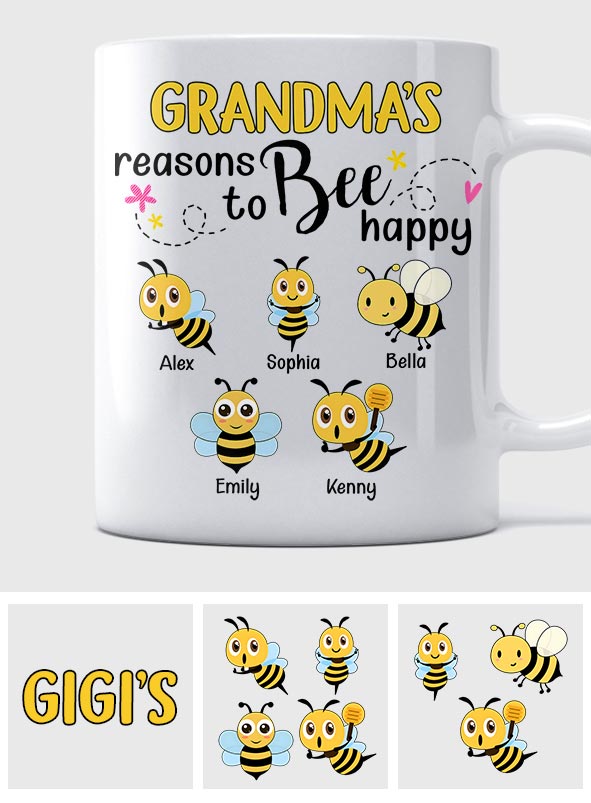 Les raisons de grand-mère d'être heureuse - Mug abeille personnalisé