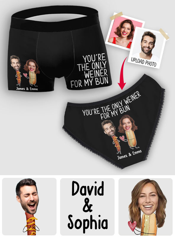 You're The Only Weiner For My Bun - Personalized Couple Lace Border Women Briefs And Men’s Boxer Briefs