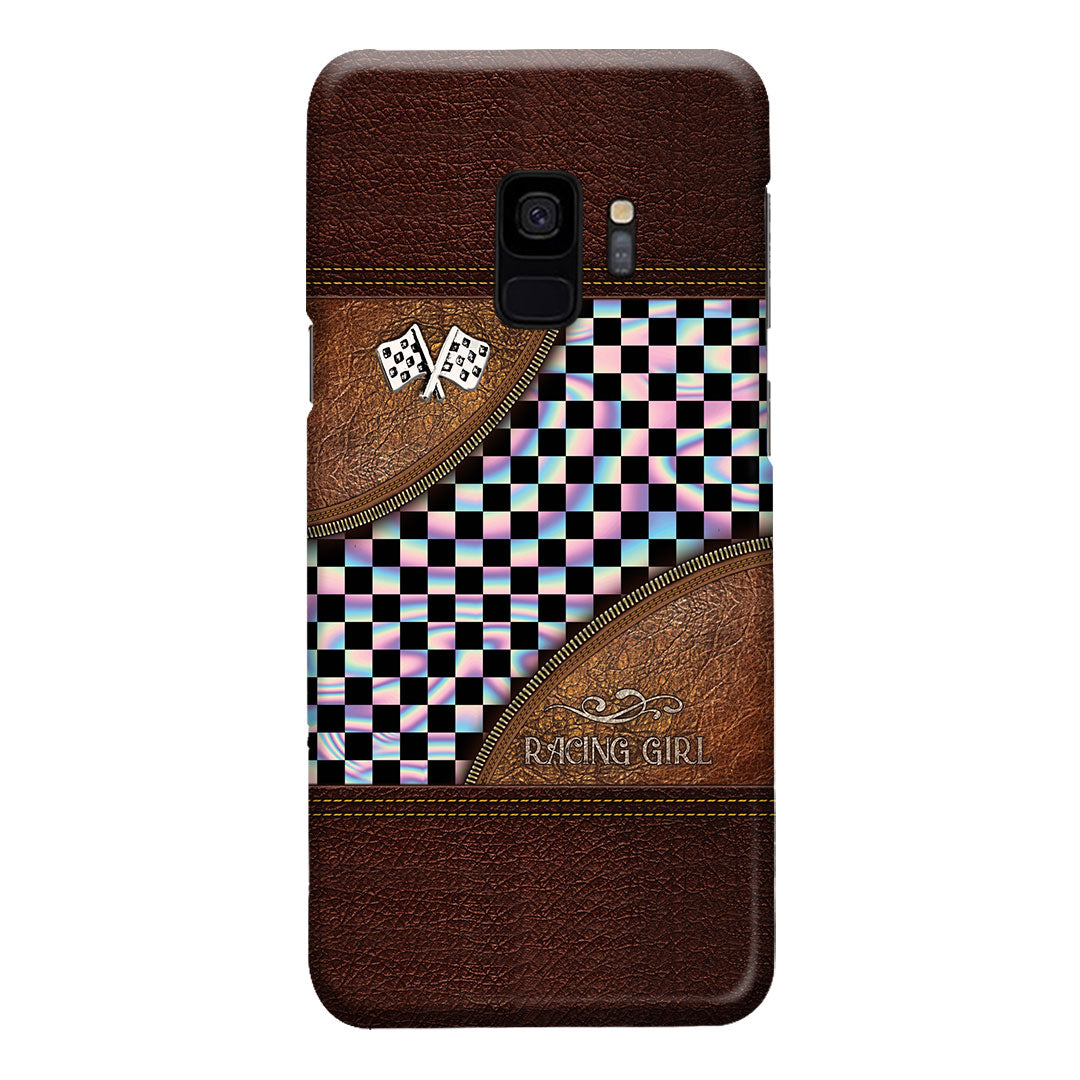 Racing Girl Leather Pattern Print Phone Case