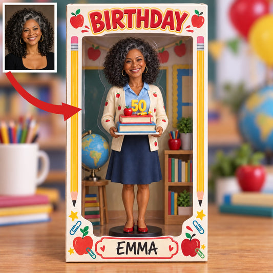 Personalisierte Lehrer Acryl Display Box - Geburtstagsgeschenk mit individuellem Portraitfigur