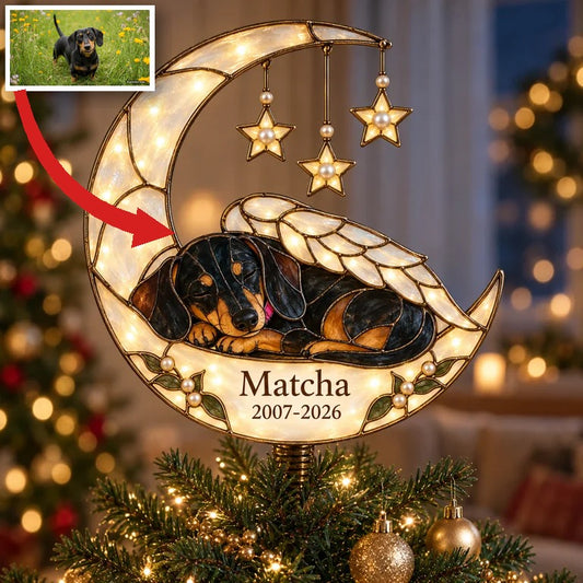 Personalized Dog Memorial Crescent Moon Christmas Tree Topper