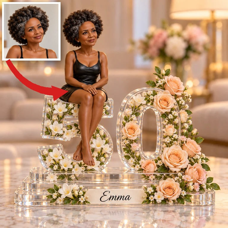 Personalized Custom Photo Peach Rose Custom Shaped Acrylic Plaque - 50th Birthday Gift for Women
