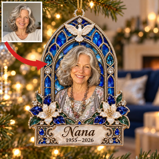 Personalized Custom Photo Dove Memorial Christmas Ornament - In Memory of Grandma