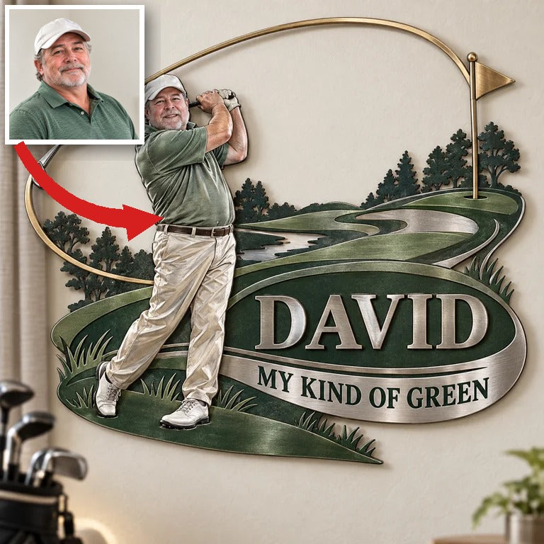 Personalized Golf Metal Wall Art - Custom Portrait and Name, Golfer Wall Decor
