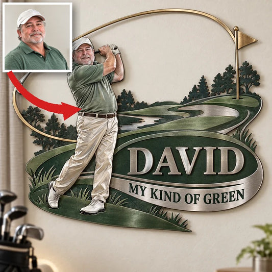 Personalized Golf Metal Wall Art - Custom Portrait and Name, Golfer Wall Decor