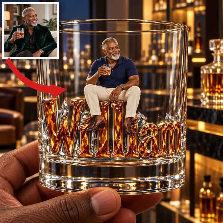 Personalized Custom Photo Whiskey Glass - Whiskey Lover Gift for Older Men