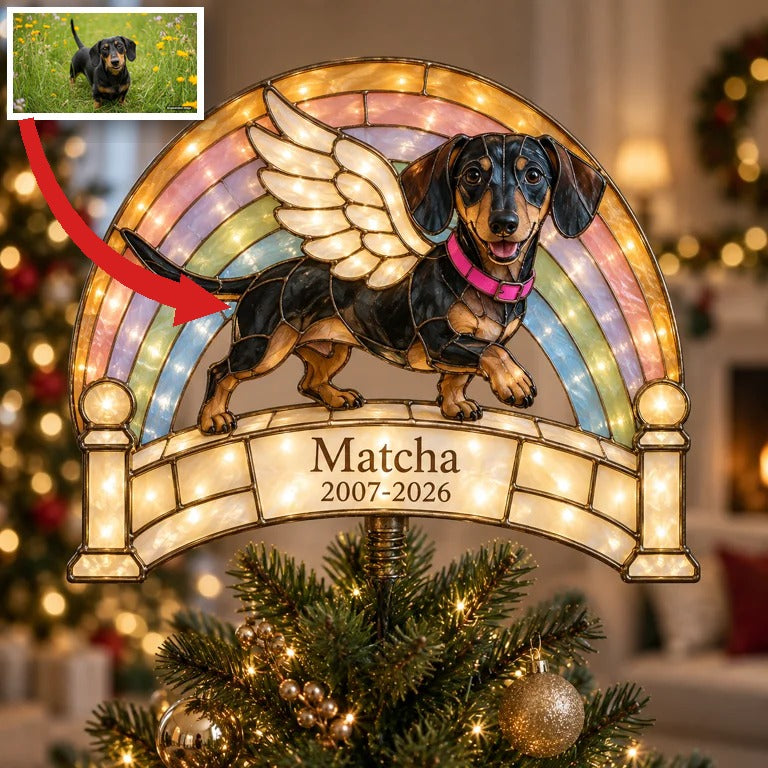 Personalized Dog Memorial Rainbow Bridge Christmas Tree Topper
