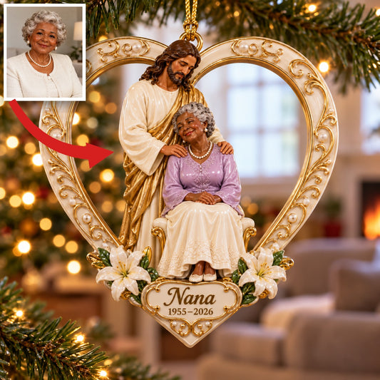 Personalized Custom Photo Jesus Heart Memorial 3D Christmas Ornament - Grandmother Remembrance Keepsake
