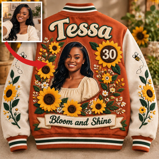 Personalized Sunflower Varsity Jacket - Birthday Photo Portrait