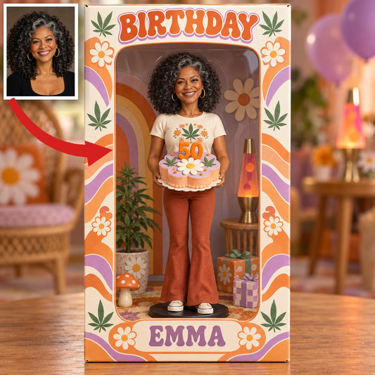 Boîte d'Affichage Acrylique Hippie Personnalisée - Figurine Daisy Rétro Cadeau d'Anniversaire