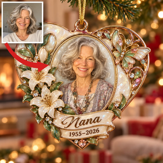 Personalized Custom Photo Lily Heart Memorial Christmas Ornament - In Memory of Grandma