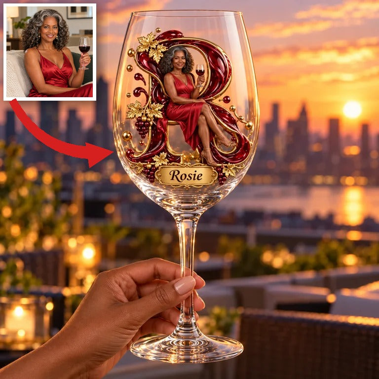 Personalized Custom Photo Wine Lover Wine Glass - Gift for Older Women