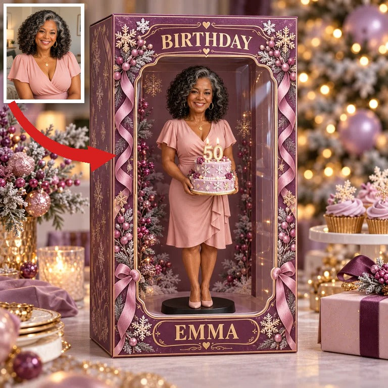 Personalized Custom Photo Winter Snowflake Figurine in Acrylic Display Box - 50th Birthday Gift for Women