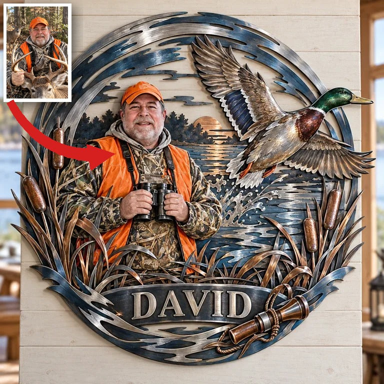 Personalized Custom Photo Duck Hunting 3D Cut Metal Sign - Gift for Older Men