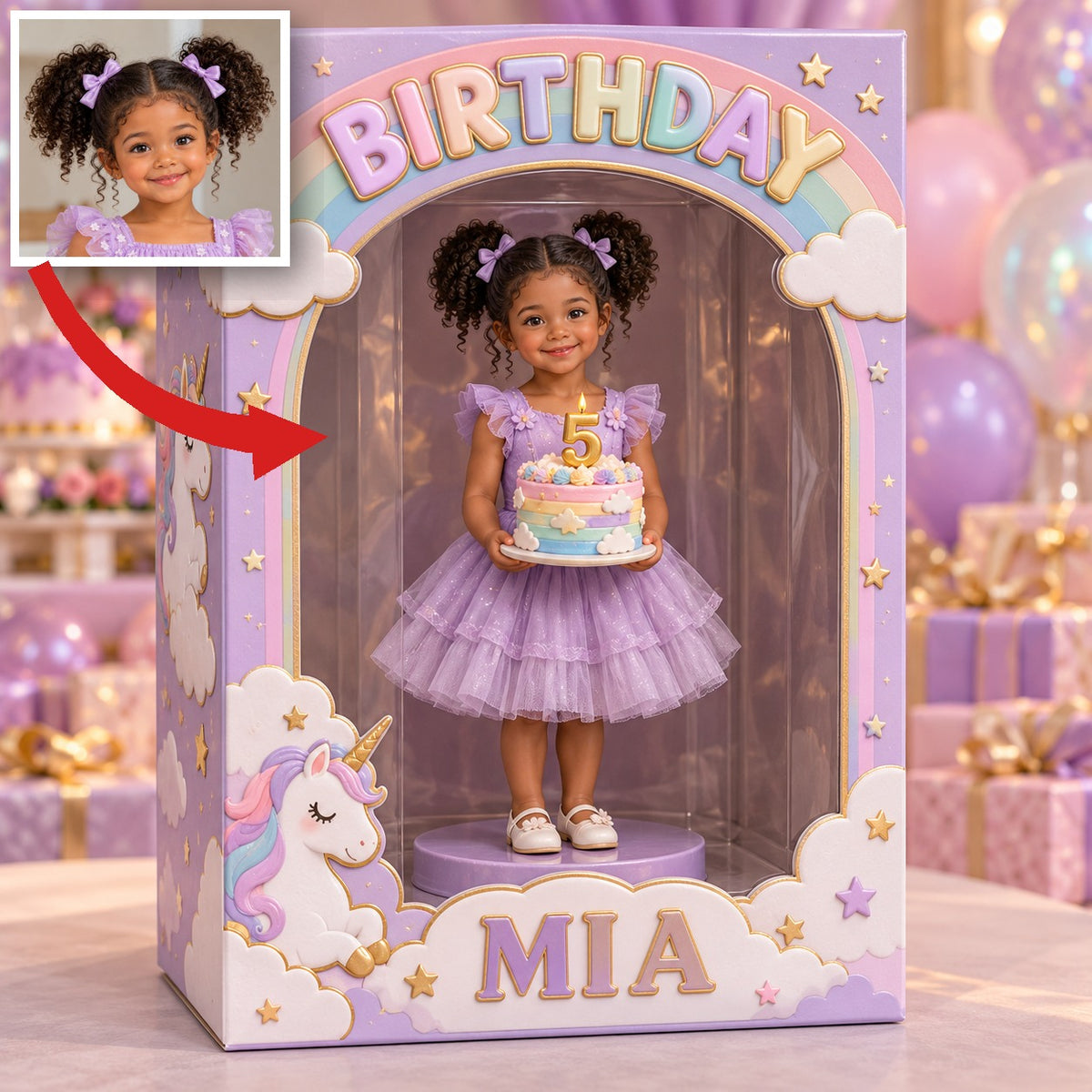 Personalisierte Foto-Einhorn Acryl-Displaybox - 5. Geburtstag Geschenk für Mädchen