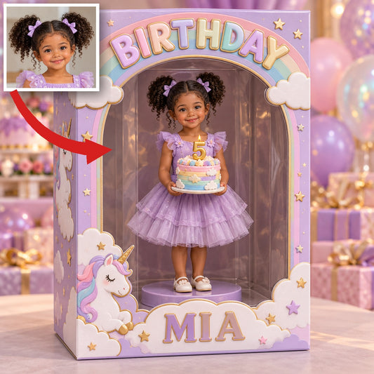 Personalized Custom Photo Unicorn Acrylic Display Box - 5th Birthday Gift for Girls