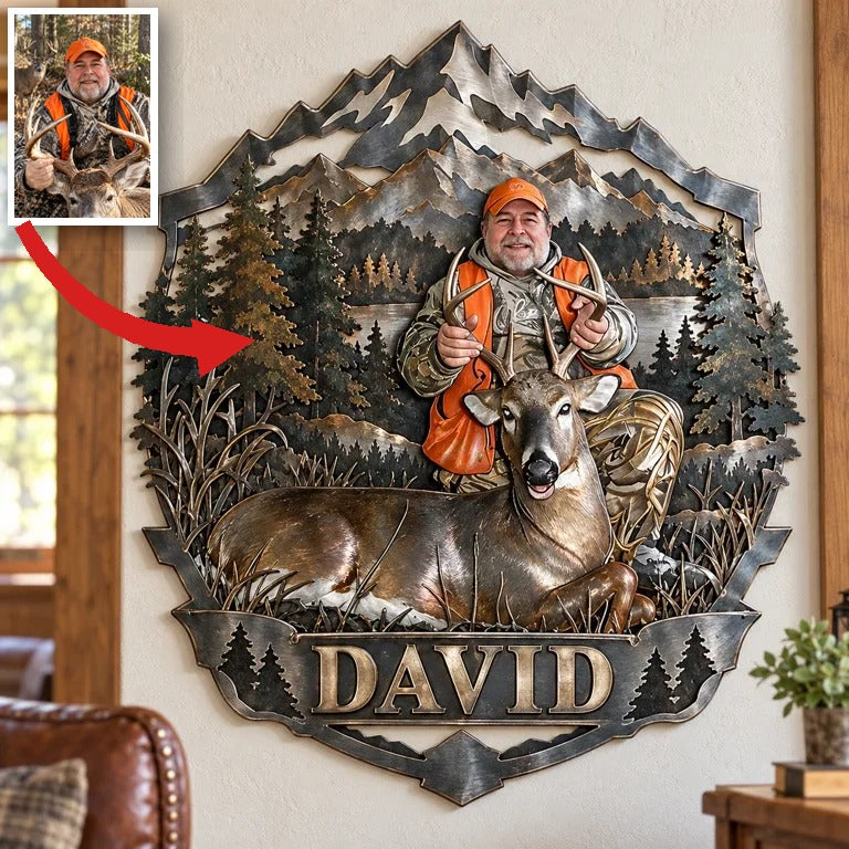 Personalized Custom Photo Deer Hunting 3D Cut Metal Sign - Gift for Older Men