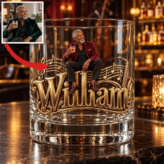 Personalisierbares Foto Jazz Whiskeyglas - Geschenk für ältere Männer, die Musik lieben