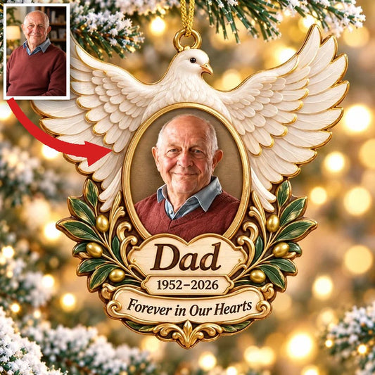 Personalized Custom Photo Dad Memorial Dove 3D Ornament - Christmas Remembrance Keepsake