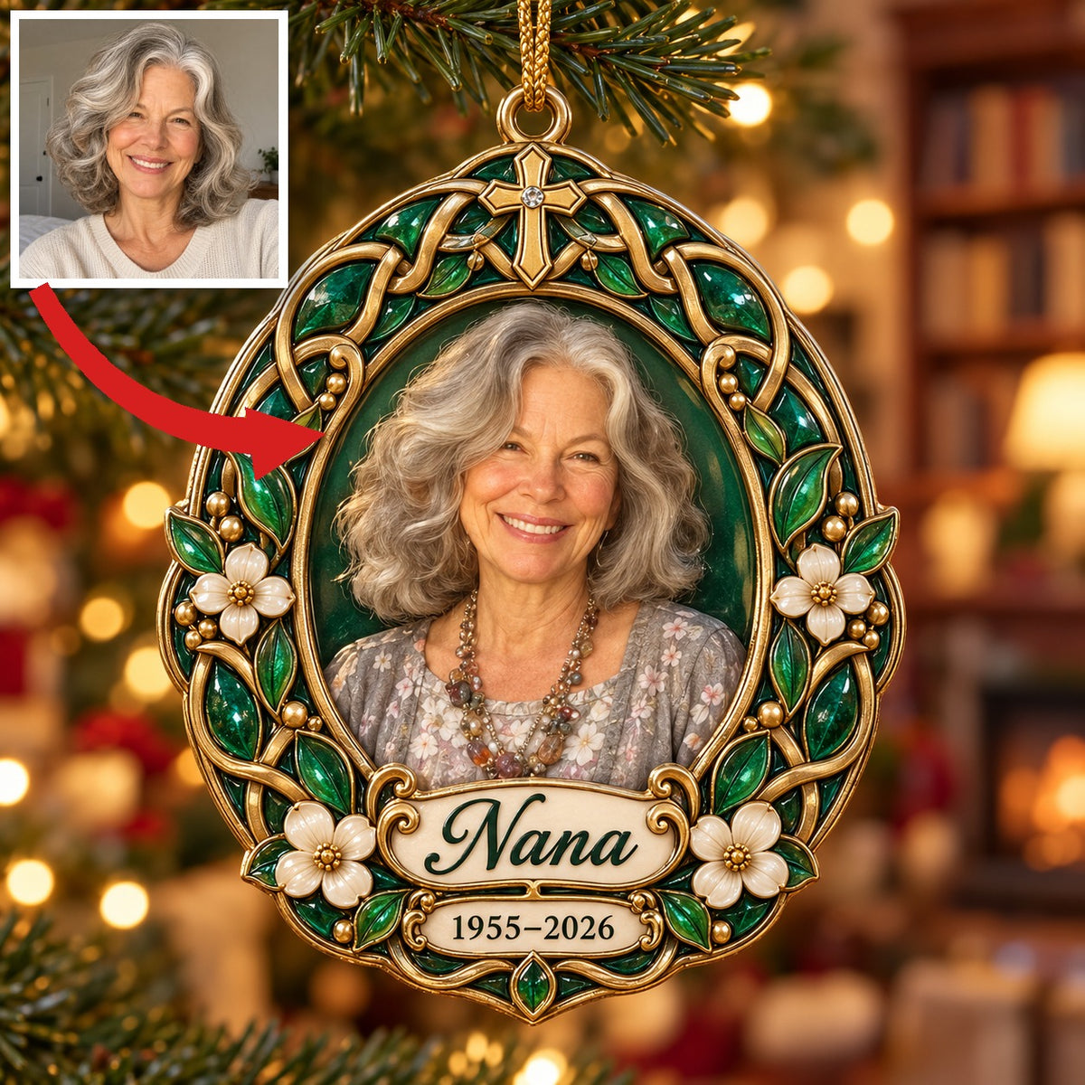 Personalized Custom Photo Celtic Cross Memorial Christmas Ornament - In Memory of Grandma