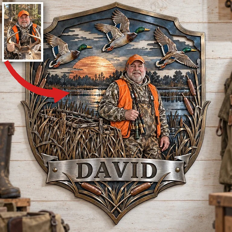 Personalized Custom Photo Duck Hunting 3D Cut Metal Sign - Gift for Older Men