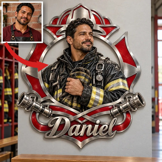 Personalisierte 3D Metalltafel Feuerwehrmann - Geschenk für Männer