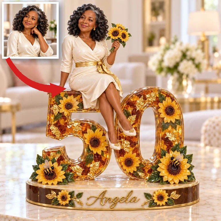 Personalized Sunflower Custom Shaped Acrylic Plaque, Custom Portrait 18th 21st 30th 40th 50th 60th Birthday Gift for Mom, Wife, Girlfriend, Daughter, Sister, Sunflower Lover, Best Friend