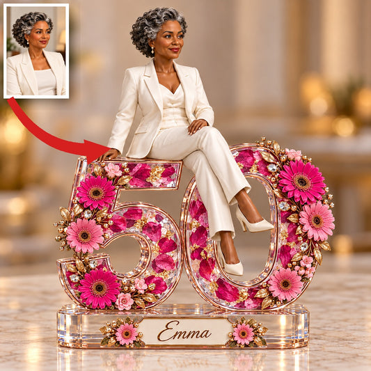 Personalized Custom Photo Pink Gerbera Custom Shaped Acrylic Plaque - 50th Birthday Gift for Women