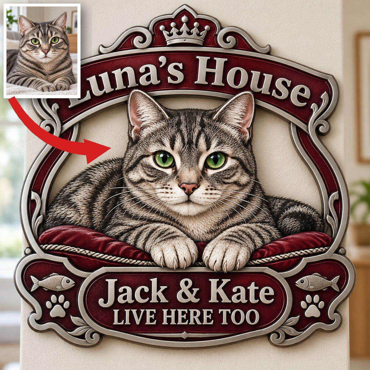 Personalized Custom Photo Cat 3D Cut Metal Sign - Cat Lover Gift for Home Decor
