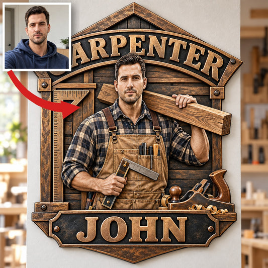 Personalized Custom Photo Carpenter 3D Printed Cut Metal Sign - Gift for Young Men