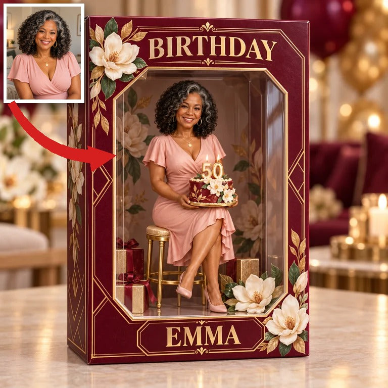 Personalized Custom Photo Magnolia Figurine in Acrylic Display Box - 50th Birthday Gift for Women