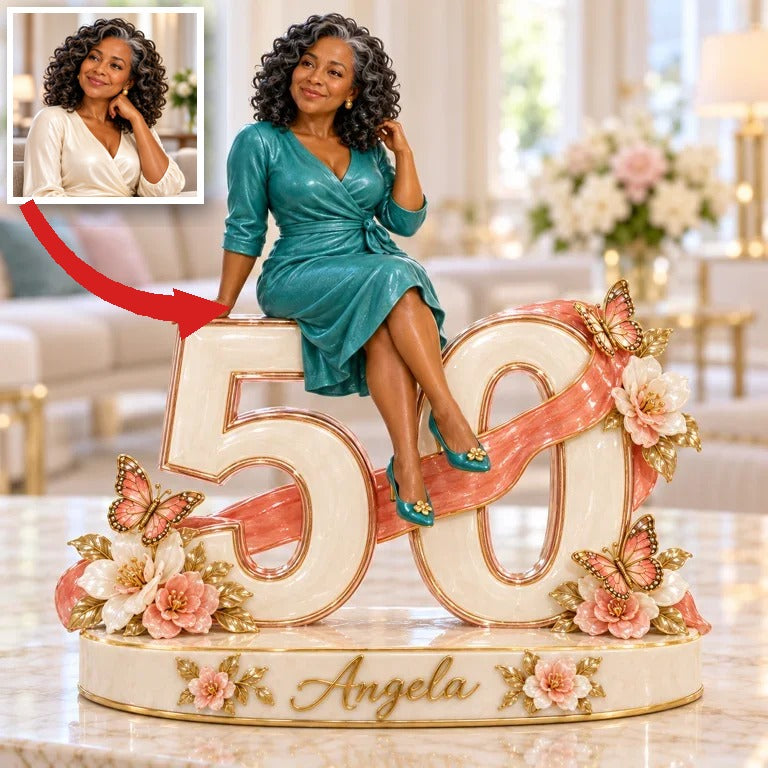 Personalized Coral Ribbon Custom Shaped Acrylic Plaque, Custom Portrait 18th 21st 30th 40th 50th 60th Birthday Gift for Wife, Girlfriend, Mom, Grandma, Daughter, Sister, Best Friend