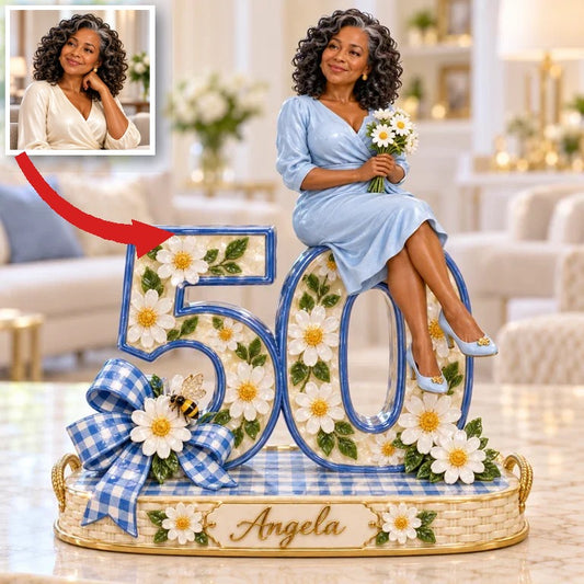 Personalisierte Foto Gingham Daisy Acrylplatte - 50. Geburtstagsgeschenk für Frauen