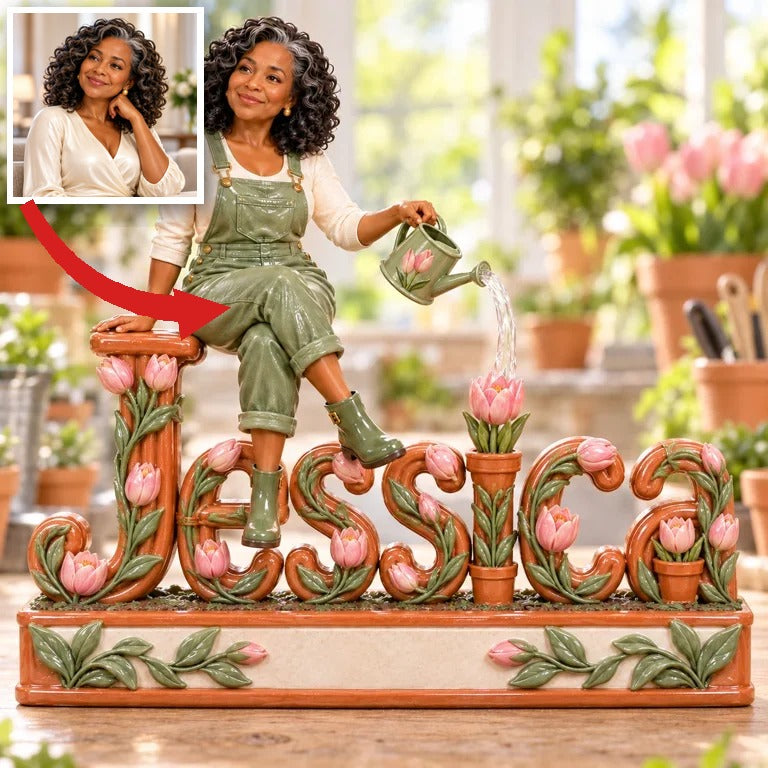 Personalized Custom Photo Tulip Gardening Custom Shaped Acrylic Plaque - Gift for Older Women Who Garden
