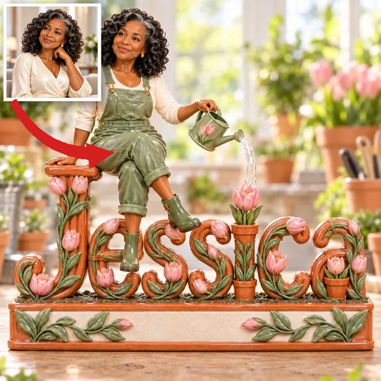 Personalisierte Foto-Tulpe Garten Acrylplatte - Geschenk für ältere Frauen, die gärtnern