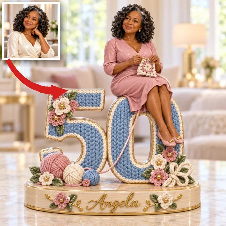 Personalized Custom Photo Crochet Custom Shaped Acrylic Plaque - 50th Birthday Gift for Women