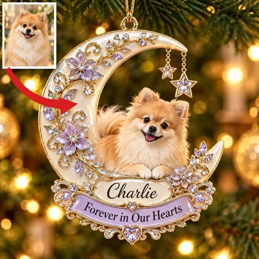 Personalized Custom Photo Pomeranian Memorial 3D Crescent Moon Ornament - Christmas Dog Lover Gift