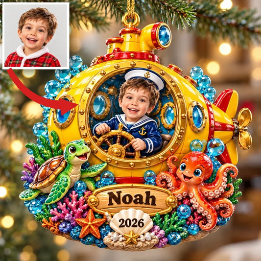 Personalized Custom Photo Submarine 3D Ornament - 2026 Christmas Gift for Boys