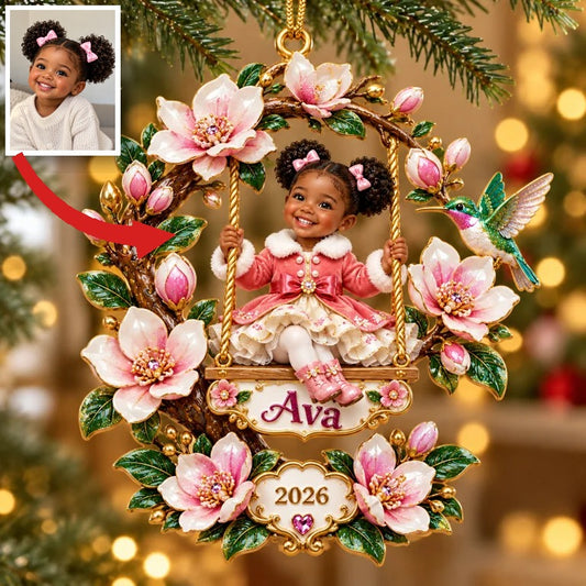 Personalized Custom Photo Magnolia Swing 3D Ornament - 2026 Christmas Gift for Little Girls