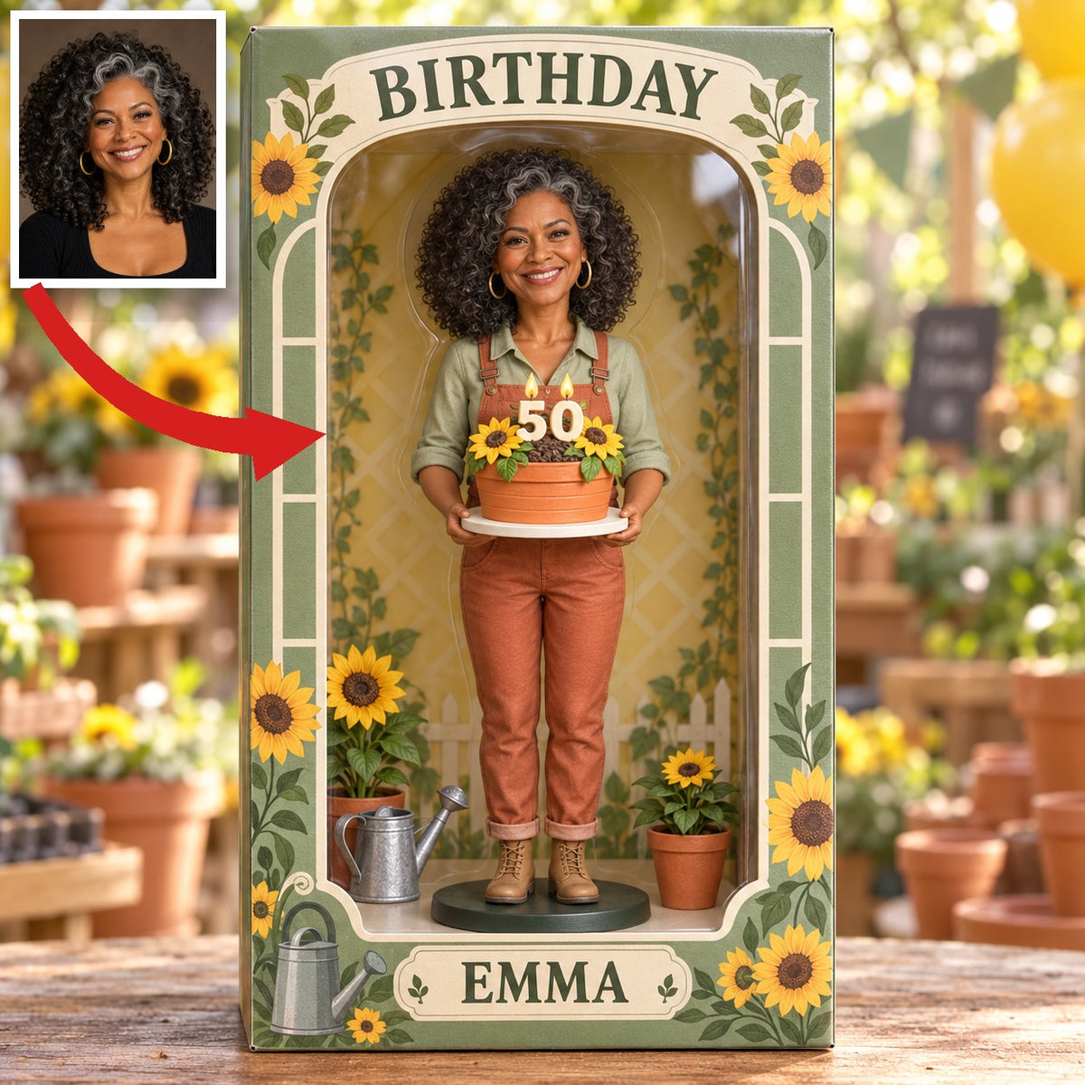 Personalized Gardening Acrylic Display Box - Birthday Photo Figurine Gift