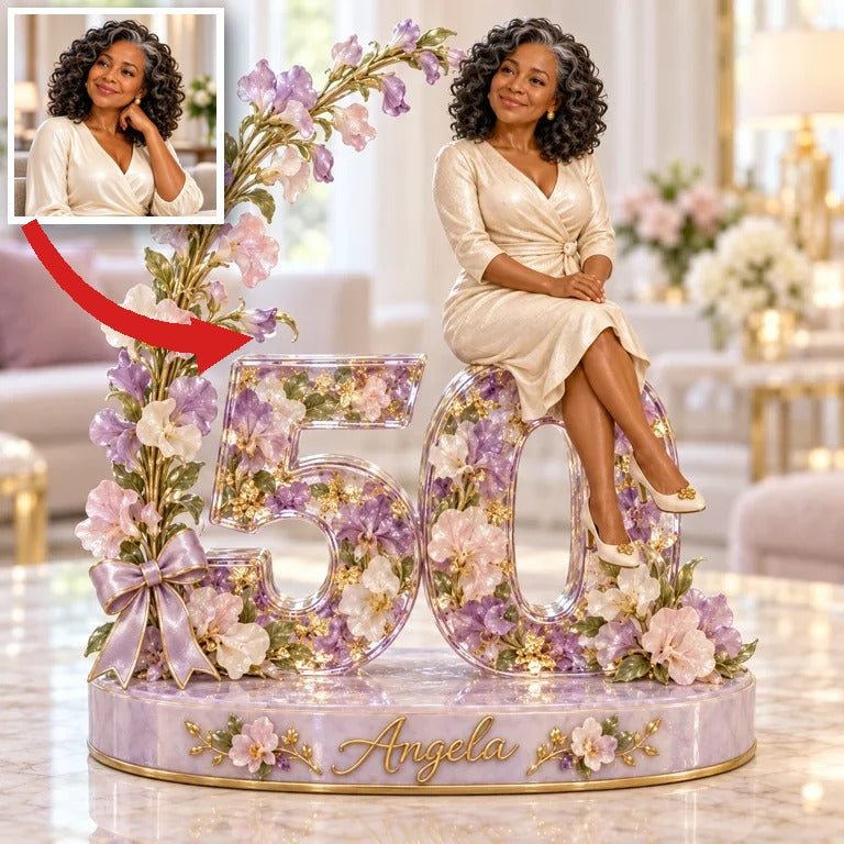 Personalized Lavender Floral Arch Custom Shaped Acrylic Plaque, Custom Portrait 18th 21st 30th 40th 50th 60th 70th 80th Birthday Gift for Mom, Wife, Grandma, Girlfriend, Daughter, Sister, Aunt, Mother in Law, Best Friend, Lavender Lover