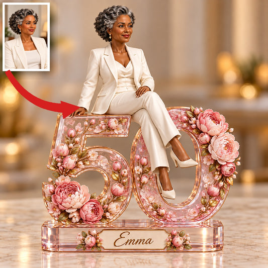 Personalized Custom Photo Pink Peony Custom Shaped Acrylic Plaque - 50th Birthday Gift for Women