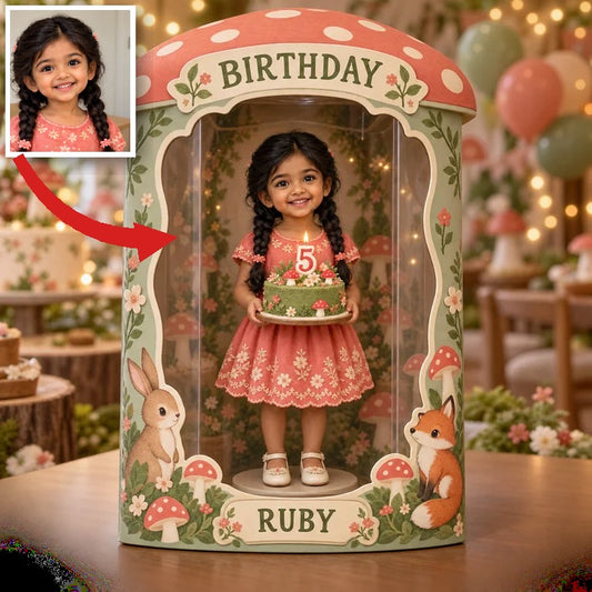 Personalized Custom Photo Woodland Acrylic Display Box - 5th Birthday Gift for Girls